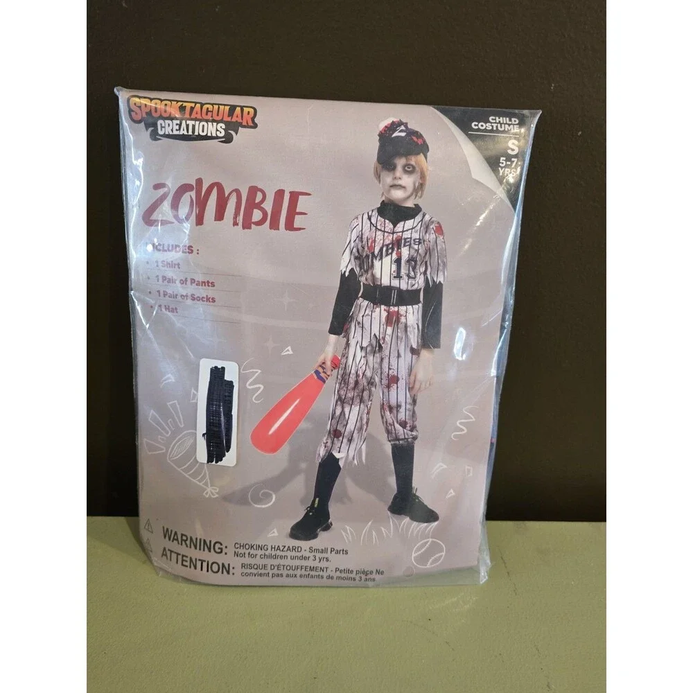 Spooktacular Zombie Baseball Halloween Costume Small 5-7 Years 5 6 7 New C15